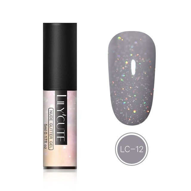 LILYCUTE 5ml Nude Glitter Gel Nail Polish Holographic Rose Gold Sequins Nail Gel Soak Off Nail Art UV Gel Polish - Nail Salon store