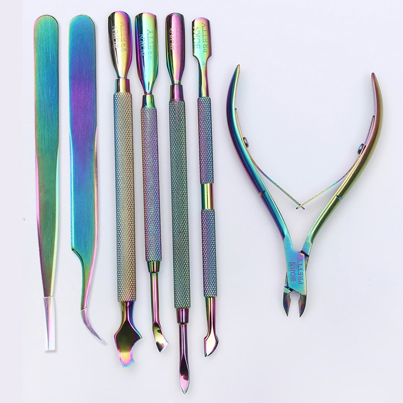 BORN PRETTY Nail Cuticle Pusher Tweezer Rainbow Cutter Nipper Clipper Dead Skin Remover Manicure Nail Art Tool - Nail Salon store