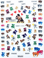 Newest HANYI series 38 39 Love Teddy bear design 3d nail stickers back glue DIY decal decorations for nail art tips - Nail Salon store